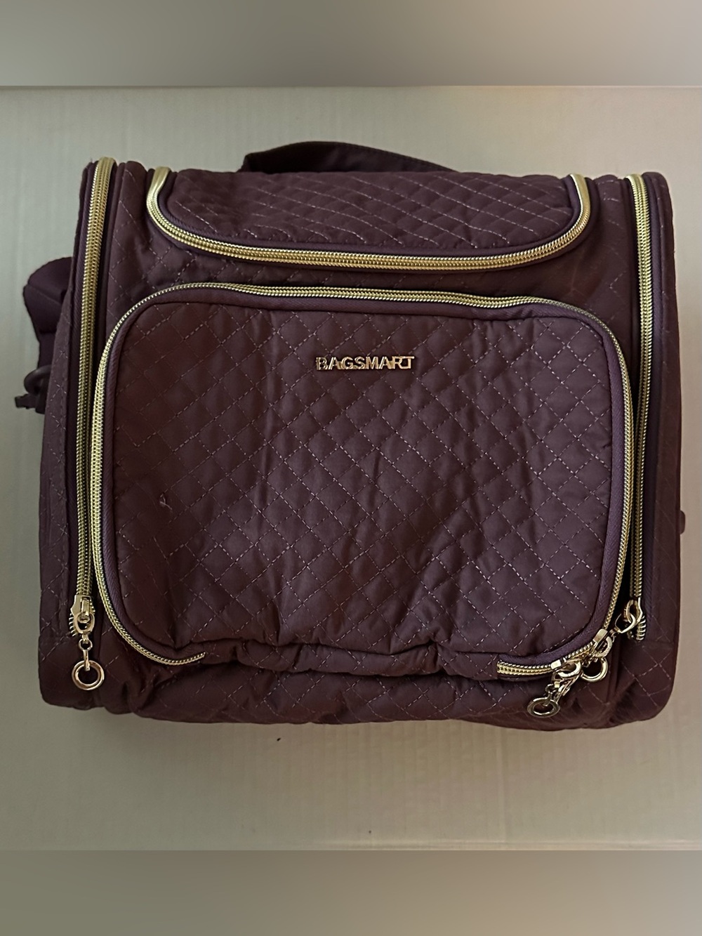 BAGSMART Purple Quilted Travel Makeup Cosmetic Bag Organizer Gold Zippers